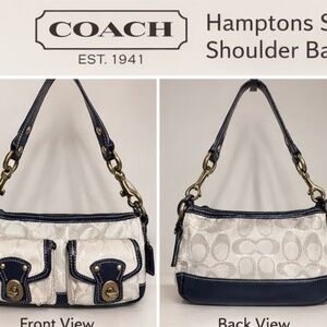 Coach Signature Hampton Cargo Pocket 10894 Navy Trim Double Turnlock Bag